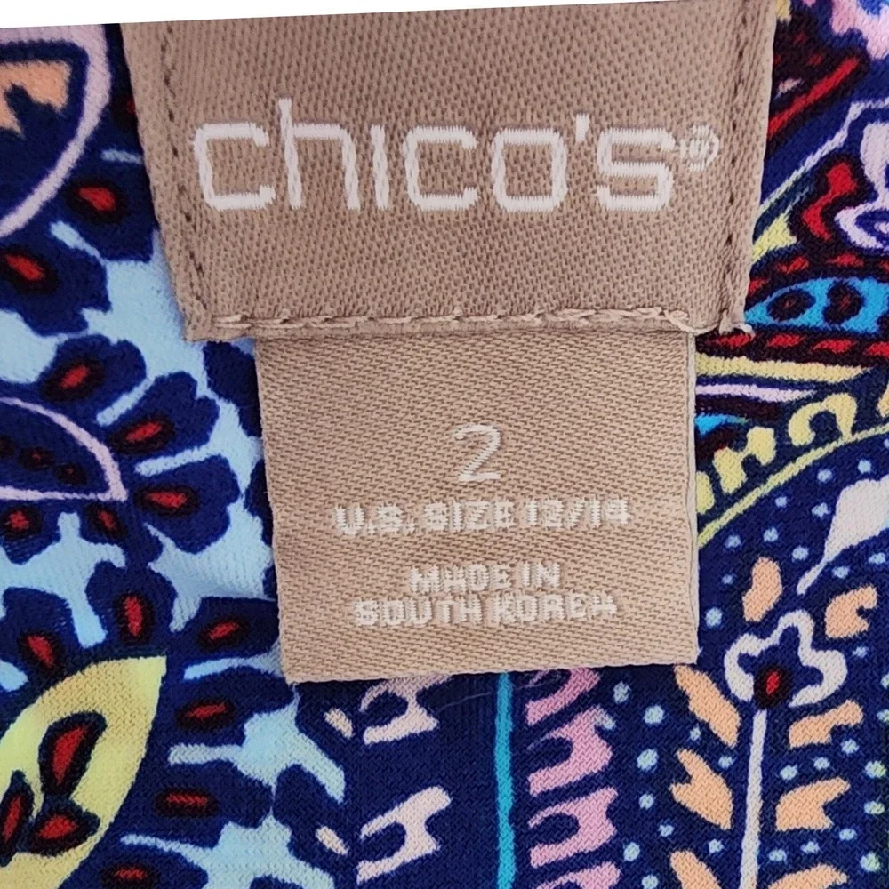 Chico's‎ multi color blue paisley sundress summer dress womens size  2 (12-14)